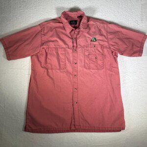 RedHead Men Size XL Light Red Cotton Fishing Multi Pocket Shirt Embroidered Fish